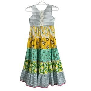 Matilda Jane Girls Size 8 Tiered Maxi Dress Lemon Floral Patchwork Sleeveless